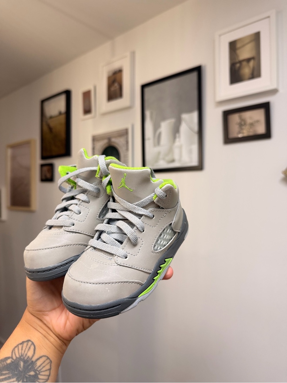 Jordan Kids Gray Sneakers with Neon Green Accents